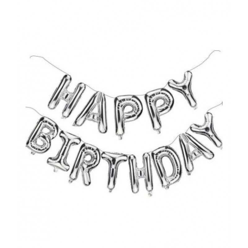 I Q Creations Happy Birthday Letters Foil Balloon Set 16 inch Decoration for Birthday (Silver)