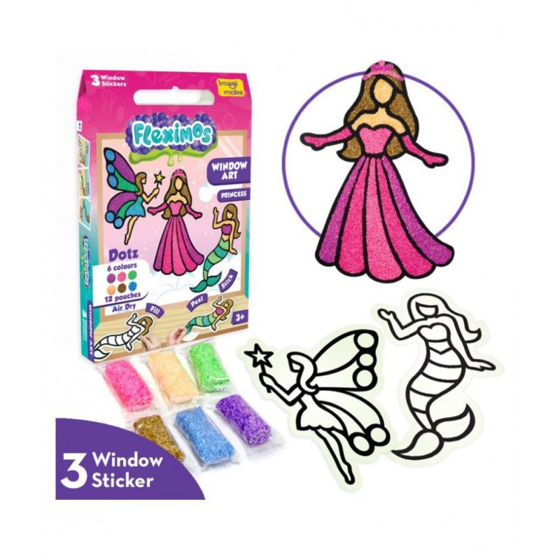 Imagimake Fleximos Princess Peel & Stick Window Sticker – DIY Dotz Air Dry Clay Art Set – For Girls and Boys 3 Years+