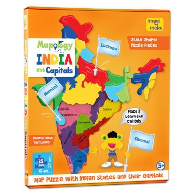 Imagimake Mapology India with State Capitals - Educational Toy and Learning Aid for Boys and Girls-Map Puzzle-Jigsaw puzzle.