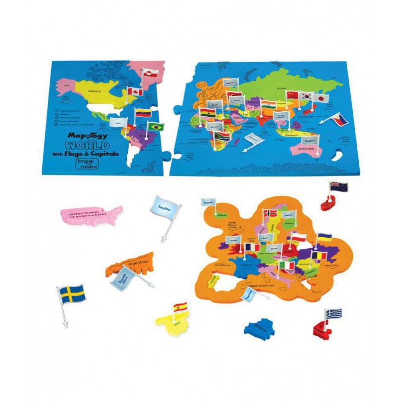 Imagimake: Mapology World With Flags & Capitals- With Country Shaped Pieces- Jigsaw Puzzle And Educational Toy for Boys And Girls Above 5 Years
