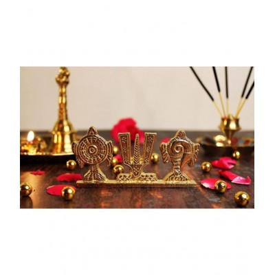 JDS PUJA ARTICLES Brass Gold plated Shankh Chakra Namah - 5cm