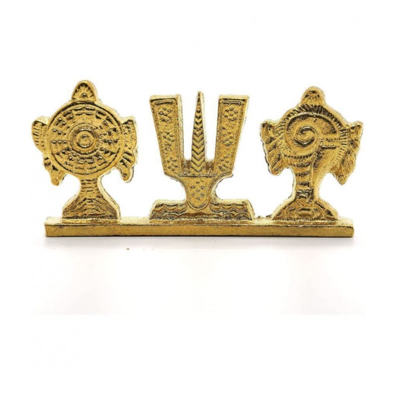 JDS PUJA ARTICLES Brass Gold plated Shankh Chakra Namah - 5cm