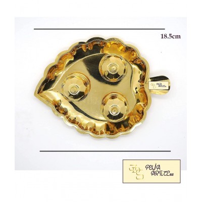 JDS PUJA ARTICLES Brass Leaf Shaped Pooja Tray Haldi KumKum Box for Pooja