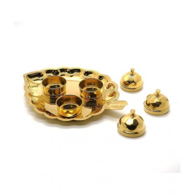 JDS PUJA ARTICLES Brass Leaf Shaped Pooja Tray Haldi KumKum Box for Pooja