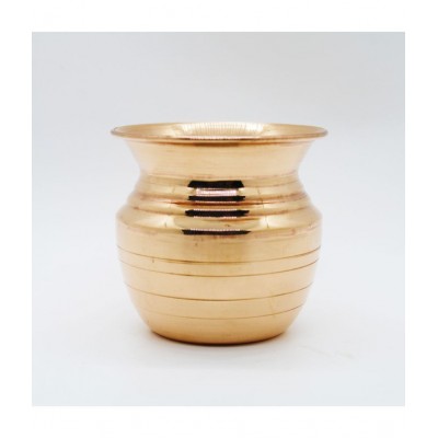 JDS PUJA ARTICLES Pure Copper lota for Pooja - Glossy Finished Copper Kalash for Pooja - Medium Copper Kalash (Gold)