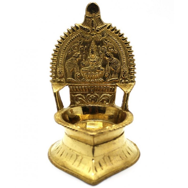 JDS PUJA ARTICLES Traditional Brass Kamatchi Vilaku/Kamakshi Devi Maa Diya/Oil Lamp, Golden (Weight:200g)