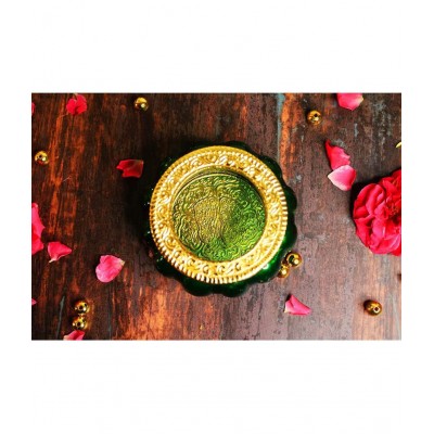 JDS Puja Articles Akshaya kubera Lakshmi Pot/with toughened Glass (Green)