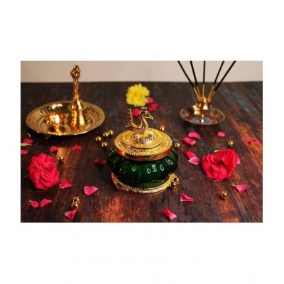 JDS Puja Articles Akshaya kubera Lakshmi Pot/with toughened Glass (Green)