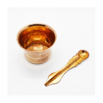 JDS Puja Articles Pure Copper Panch patra with Spoon for Pooja Copper Kalash (No:S)