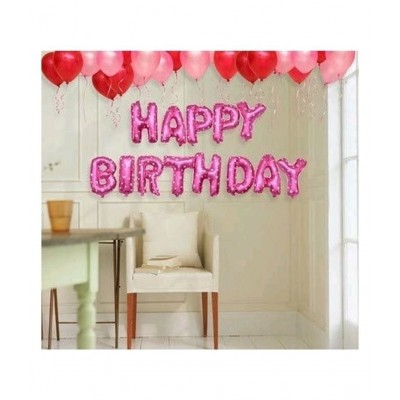 JEENAL TRENDS HAPPY BIRTHDAY 16" PINK HEART DOT FOIL BALLOON + 25 HD METALLIC PINK BALLOONS + 25 HD DARK PINK BALLOONS,