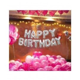 JEENAL TRENDS HAPPY BIRTHDAY (SILVER) FOIL BALLOONS + 30 HD METALLIC BALLOONS (PINK + DARK PINK)