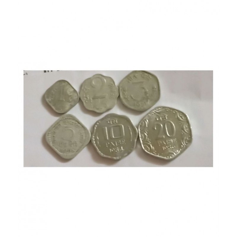 Jaya Collection 1 2 3 5 10 and 20 aluminium Paise set...Ideal for the collection or school projects. Jaya Collection 1 2 3 5 10 and 20 aluminium Paise set...Ideal for the collection or school projects.