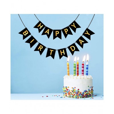 Joy Party Balloons Happy Birthday Black-Golden Banner + 50 HD Mettalic Balloons (Golden, black) for a perfect birthday decoration