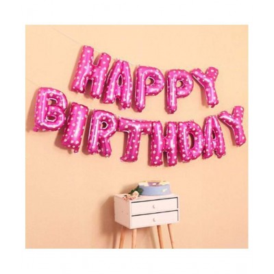Joy Party Balloons Pink Heart Dot Happy Birthday Letter Foil with 40 Dark Pink & Light Pink Balloons(20 Each) + 1 Ribboon & 1 Straw Fort Happy Birthday Decoration Kit