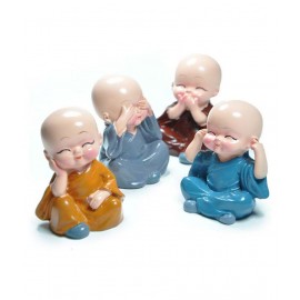 KDM Multicolour Polyresin Miniature Monk Buddha Figurines Showpiece - Pack of 4