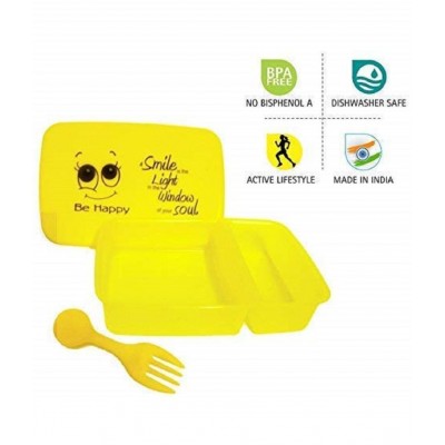 KIVYA Lunch Box And Smiley Water Bottle Combo For Kids School Supplies Gift For Girls / Boys, Yellow - 1 water Botle And 1 Lunch Box