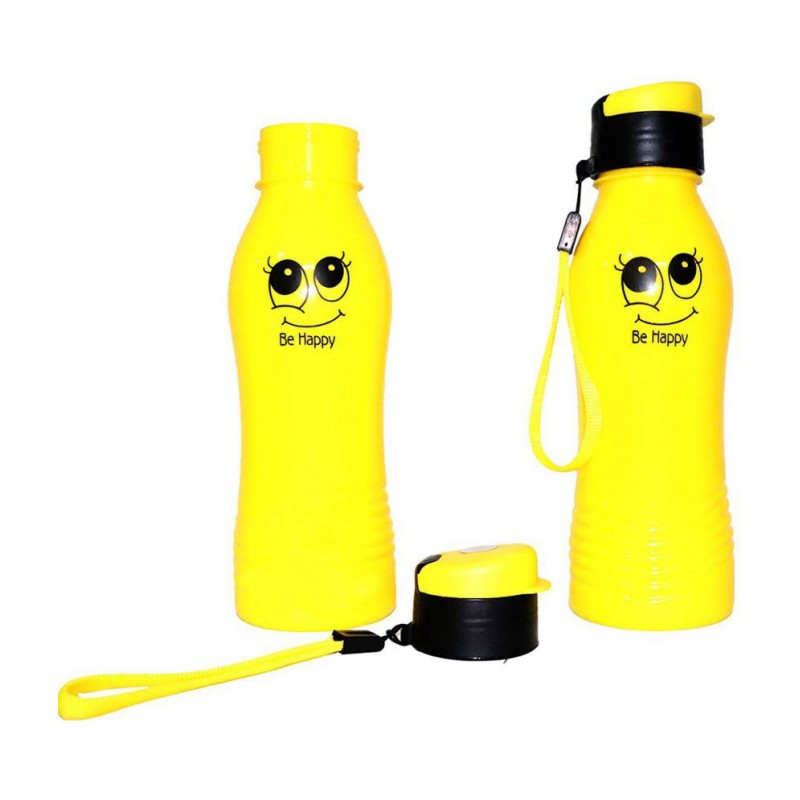 KIVYA Smiley water bottles for kids 500 ML Yellow Plastic bottles - Set of 2