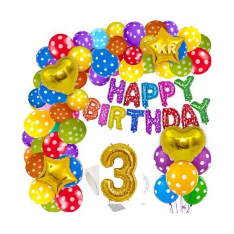 KR  3rd Birthday Decorations Kit for Boys and Girls- 57+1=58pcs 3rd Happy Birthday Balloons Set with Foil Balloon, Latex & Metallic Balloons, Balloon Arch & Glue Dot /3rd Happy Birthday Decoration Kit (Set of 58)