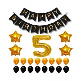 KR  5th Year Happy Birthday Party Balloons, Supplies & Decorations Set, Black & Gold (Pack of 36)