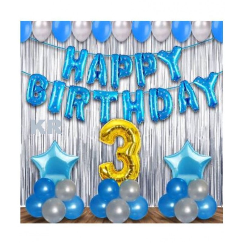 KR 3rd Birthday Decorations Kit For Baby Boy - 56Pcs
