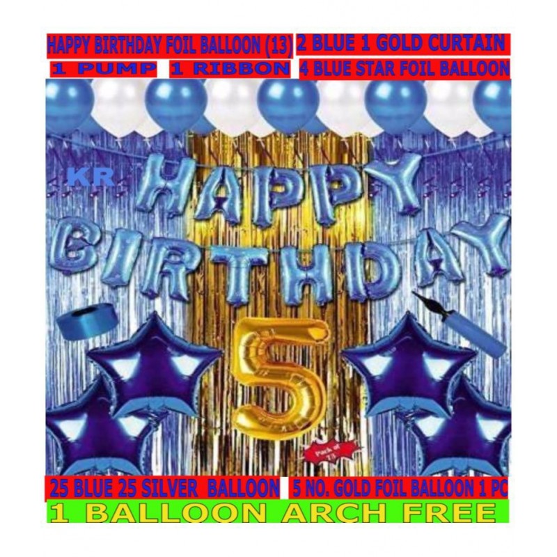 KR 5th Birthday Decoration Items For Boys-73Pcs Blue & Gold Decoration – 5th/Fifth Birthday Decorations, Birthday Decorations kit for Boys 5th Birthday/ Baby Birthday Decoration Items 5 Year  (Set of 73)