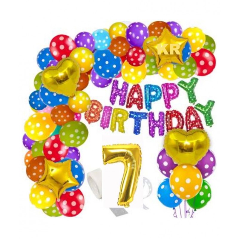 KR 7TH Birthday Decorations Kit for Boys and Girls- 57+1=58pcs 7TH Happy Birthday Balloons Set with Foil Balloon, Latex & Metallic Balloons, Balloon Arch & Glue Dot /7th Happy Birthday Decoration Kit (Set of 58)