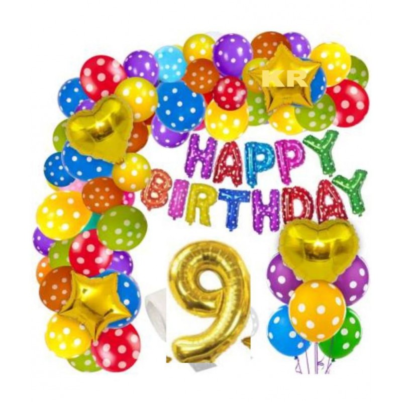 KR 9TH Birthday Decorations Kit for Boys and Girls- 57+1=58pcs 9TH Happy Birthday Balloons Set with Foil Balloon, Latex & Metallic Balloons, Balloon Arch & Glue Dot /9th Happy Birthday Decoration Kit (Set of 58)