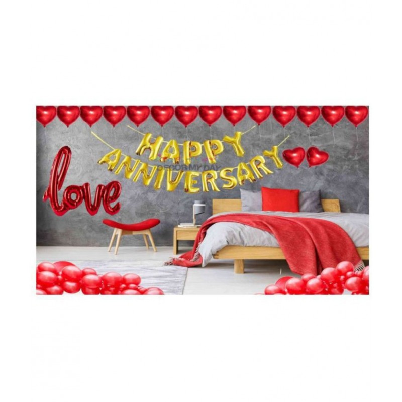 KR Balloon 91 pcs Royal Happy Anniversary Decoration For for Husband / Lover/ wife