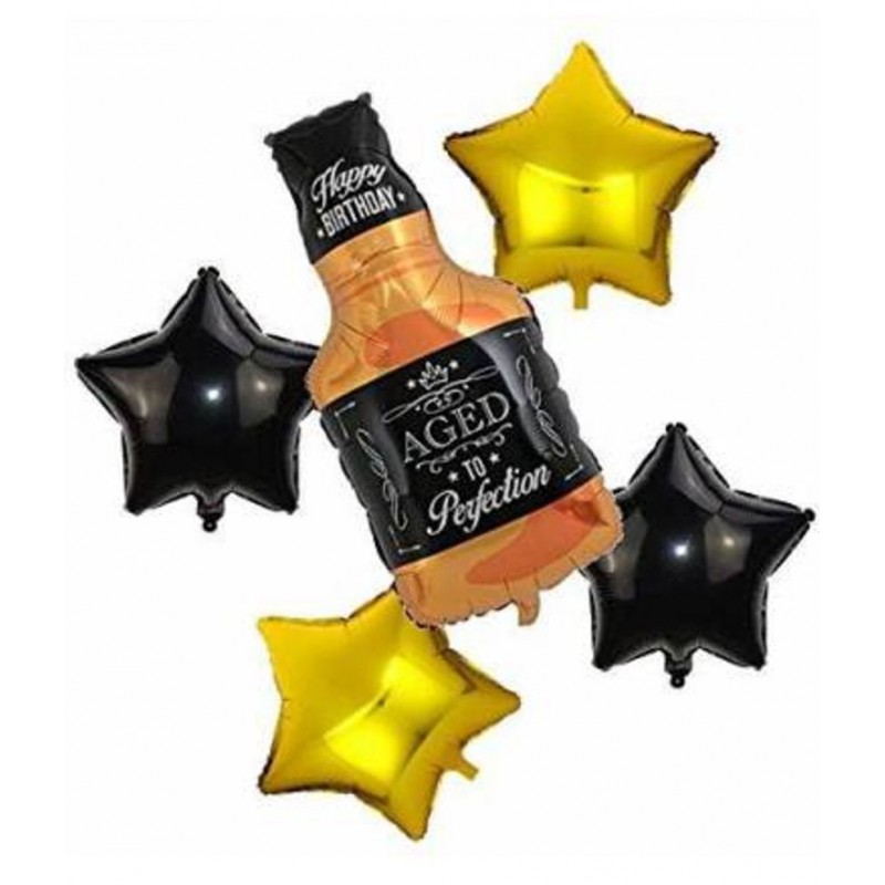 KR Printed Aged to Perfection Birthday Set Balloon  (Gold, Black, Pack of 5)