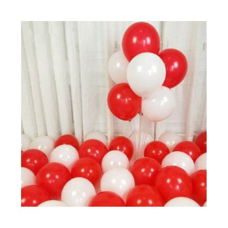 KR Solid Balloons (50 Red,50 White) for Birthday, Anniversary , Festival, Wedding, Engagements Celebration and Party Balloon  (Red, White, Pack of 100)