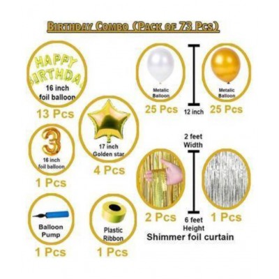 KR Solid Boy girl & kids Third/3rd happy birthday combo/kit material for party decorations (Set of 73)