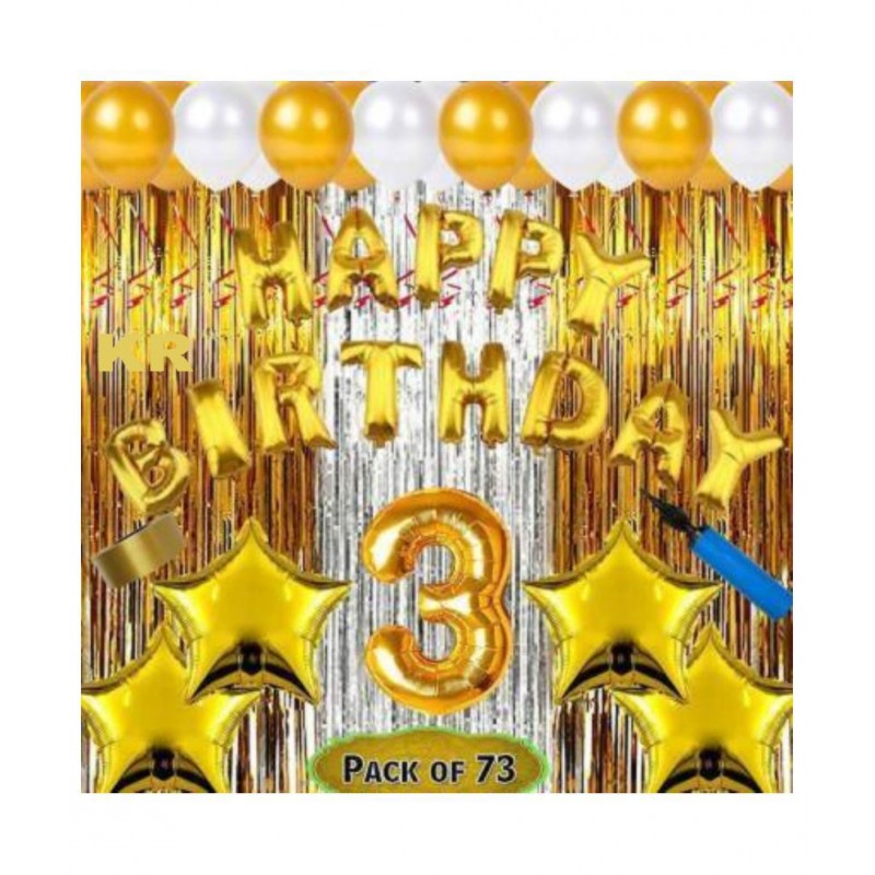 KR Solid Boy girl & kids Third/3rd happy birthday combo/kit material for party decorations (Set of 73)