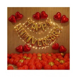 KR Solid Happy Anniversary combo 82 piece set (16 letter of happy anniversary + 66 piece gold silver balloon + 1 air pump) Balloon  (Gold, Red, Pack of 82)