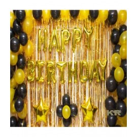 KR Solid Happy Birthday  Gold Black Set Of 67 Balloons