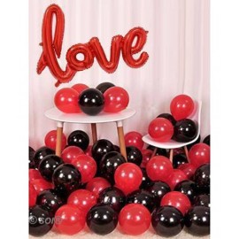KR Solid LOVE Decorations kit For Anniversary, Birthday, Valentine Day - Cursive RED Love Foil Balloon With Red and Black Metallic Balloons 30 Pcs Letter Balloon