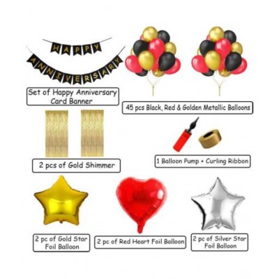 KR Solid Pack of 56 pcs Happy Anniversary Decoration Kit ( Red Gold Black )