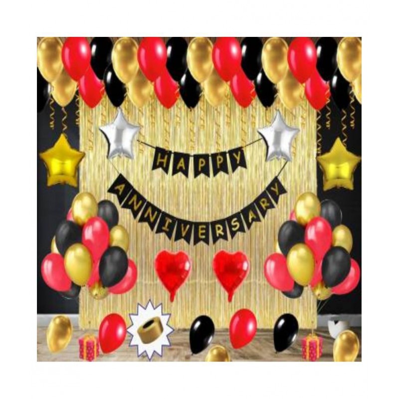 KR Solid Pack of 56 pcs Happy Anniversary Decoration Kit ( Red Gold Black )
