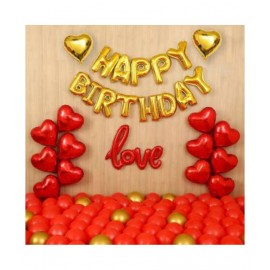 KR Solid Solid Happy Birthday Foil Balloon  (13 )- 1 Red Love Cursive - 2 Gold 12 Red Heart Foil Balloon " 50 Red 10 Gold Metallic Balloon Balloon  (Red, Gold, Pack of 88)