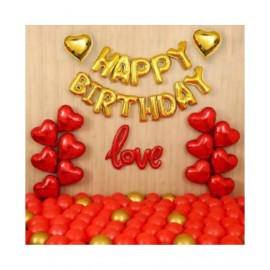 KR Solid Solid Happy Birthday Foil Balloon Set Of 88 Balloons 13 Happy Birthday Gold Foil Balloon 1 Red Love Cursive 2 Gold 12 Red Heart Balloon  50 Red 10 Gold Metallic Balloon Balloon  (Red, Gold, Pack of 88)