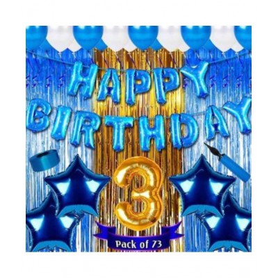 KR Solid Third /3rd happy birthday combo/kit material for party decorations with Happy Birthday Blue foil balloon (Set of 73) Letter Balloon