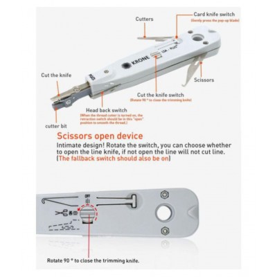 KRONE & ADC LSA PLUS Smooth Punch Down Tool Krone Tool with Sensor, Scissors, Wire Hook & Blade Telecom Phone Wire Cable Module RJ11 RJ45 Cat5 Ethernet Network Patch Panel Faceplate Tool Original Classic High Quality Universal Punch Down Insertion To