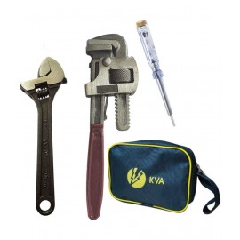 KVA-Premium 10 Inch Pipe Wrench, 8 Inch Adjustable Wrench, Tester & KVA Bag.