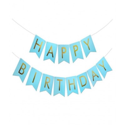 Kalkajii Trading Happy Birthday Letter Blue Banner Set with Golden Print + Pack of 50 HD Metallic Balloons (Blue/Gold/White)+ 2 Golden Curtains (3x6 feet) +Gold ribbon (Multicolor, Pack of 54 )