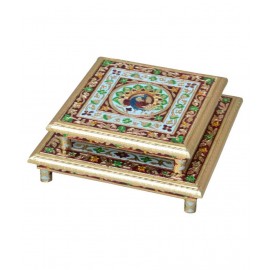 Kavya Crafts Multicolour Wooden Pooja Chowki  Set  Of 2
