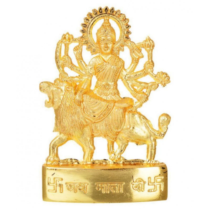 Kesar Zems Zinc Goddess Maa Durga Idol (10 cm x 10 cm x 0.5 cm, Gold)