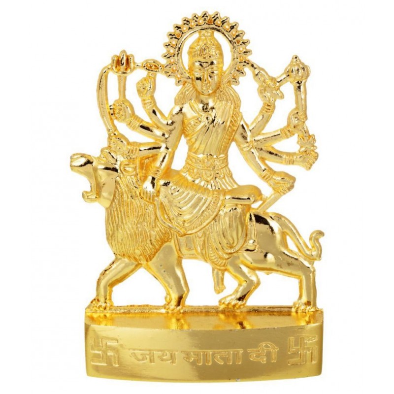 Kesar Zems Zinc Goddess Maa Durga Idol (10 cm x 7 cm x 1 cm, Gold)