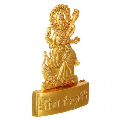 Kesar Zems Zinc Goddess Maa Saraswati Idol (7 cm x 5 cm x 0.5 cm, Gold)