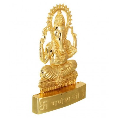 Kesar Zems Zinc Lord Ganesh Idol (10 cm x 7 cm x 1 cm, Gold)