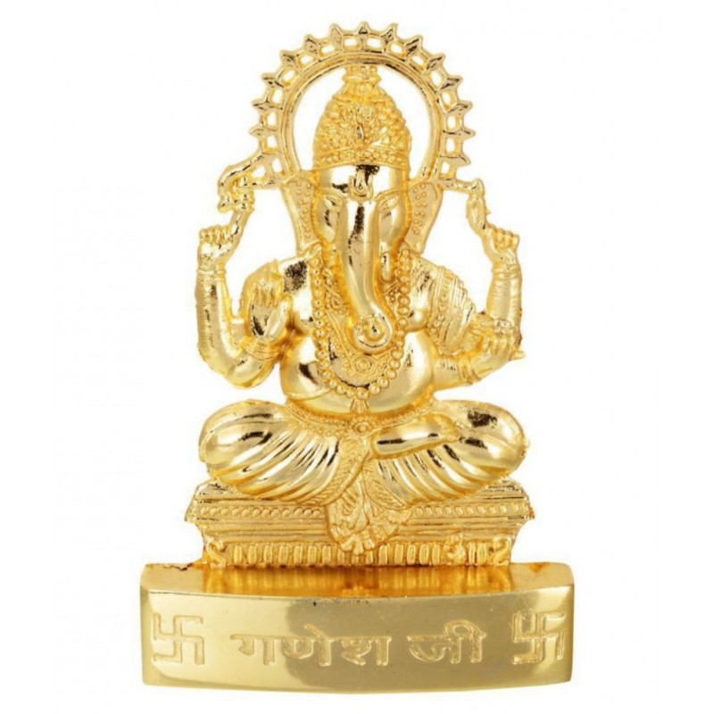 Kesar Zems Zinc Lord Ganesh Idol (10 cm x 7 cm x 1 cm, Gold)
