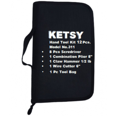Ketsy 311 Hand Tool Kit 12 Pcs (8 Pcs Screwdriver ,1 Claw Hammer Steel Shaft ÃÂ½ Lb, 1 Combination Plier 8",1 Wire Cutter 6",1 Tool Bag)